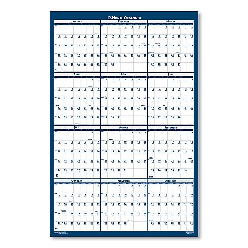 House of Doolittle Recycled Poster Style Reversible/Erasable Yearly Wall Calendar, 32 x 48, White/Blue/Gray Sheets, 12-Month (Jan to Dec): 2026 (3961)