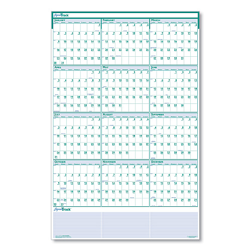House of Doolittle Express Track Recycled Reversible/Erasable Yearly Wall Calendar, 24 x 37, White/Teal Sheets, 12-Month (Jan to Dec): 2026 (392)