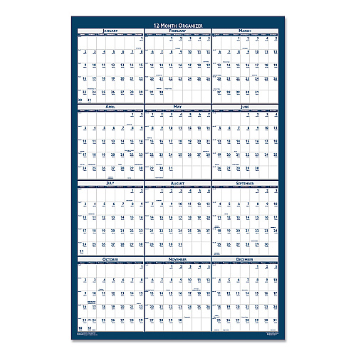 House of Doolittle Recycled Poster Style Reversible/Erasable Yearly Wall Calendar, 24 x 37, White/Blue/Gray Sheets, 12-Month (Jan to Dec): 2026 (396)