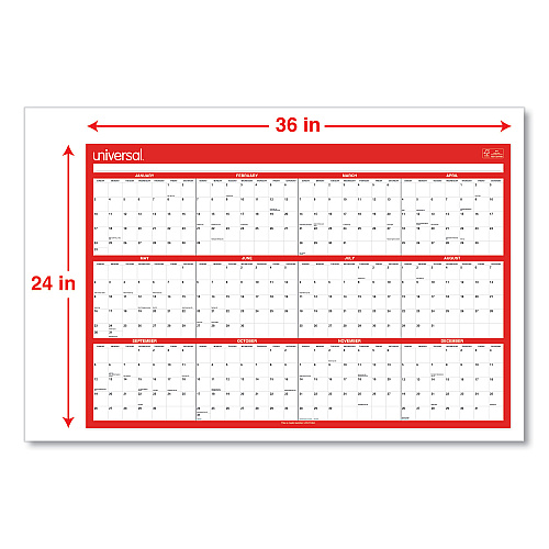 Universal Erasable Wall Calendar, 24 x 36, White/Red Sheets, 12-Month (Jan to Dec): 2026 (71004)