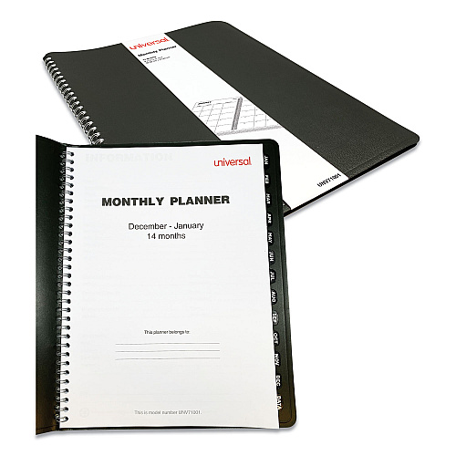 Universal Monthly Planner, 11 x 8, Black Cover, 14-Month: Dec 2025 to Jan 2027 (71001)