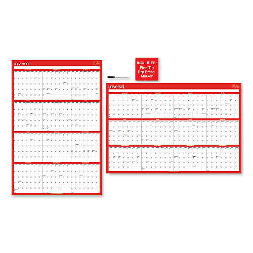 Universal Erasable Wall Calendar, 24 x 36, White/Red Sheets, 12-Month (Jan to Dec): 2026 (71004)