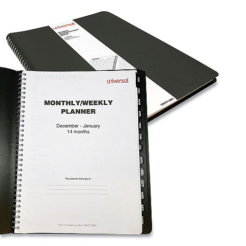 Universal Weekly Planner, 11 x 8, Black Cover, 14-Month: Dec 2025 to Jan 2027 (71000)