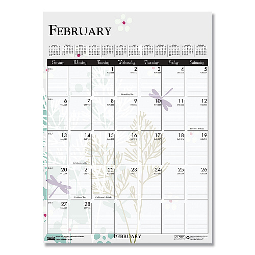 House of Doolittle Recycled Wild Flower Wall Calendar, Wild Flowers Artwork, 12 x 16.5, White/Multicolor Sheets, 12-Month (Jan to Dec): 2026 (3462)