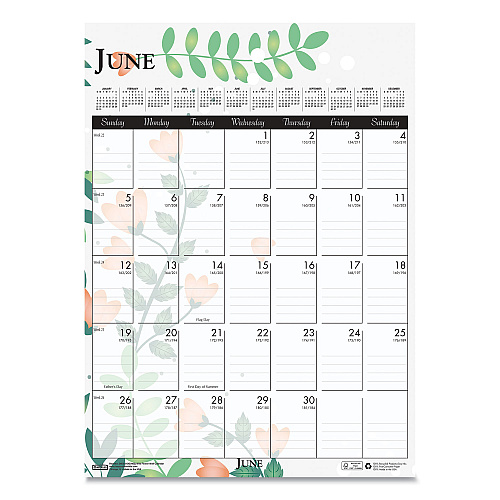 House of Doolittle Recycled Wild Flower Wall Calendar, Wild Flowers Artwork, 12 x 16.5, White/Multicolor Sheets, 12-Month (Jan to Dec): 2026 (3462)