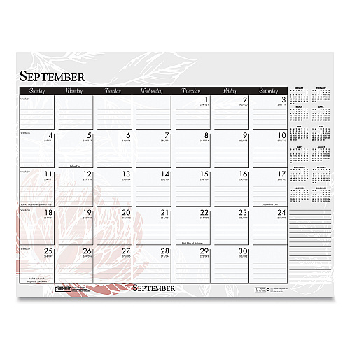 House of Doolittle Recycled Desk Pad Calendar, Wild Flowers Artwork, 18.5 x 13, White Sheets, Black Binding/Corners,12-Month (Jan-Dec): 2026 (1976)