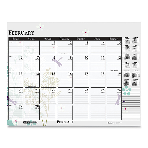 House of Doolittle Recycled Desk Pad Calendar, Wild Flowers Artwork, 18.5 x 13, White Sheets, Black Binding/Corners,12-Month (Jan-Dec): 2026 (1976)