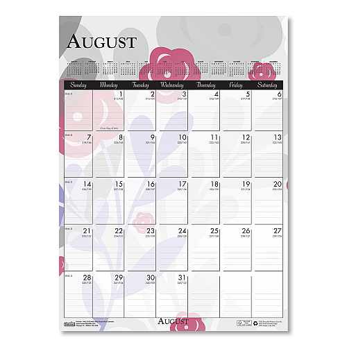 House of Doolittle Recycled Wild Flower Wall Calendar, Wild Flowers Artwork, 12 x 16.5, White/Multicolor Sheets, 12-Month (Jan to Dec): 2026 (3462)