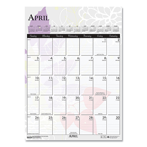 House of Doolittle Recycled Wild Flower Wall Calendar, Wild Flowers Artwork, 12 x 16.5, White/Multicolor Sheets, 12-Month (Jan to Dec): 2026 (3462)