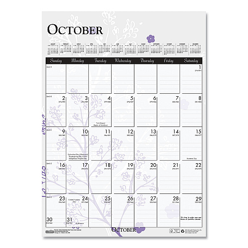 House of Doolittle Recycled Wild Flower Wall Calendar, Wild Flowers Artwork, 12 x 16.5, White/Multicolor Sheets, 12-Month (Jan to Dec): 2026 (3462)
