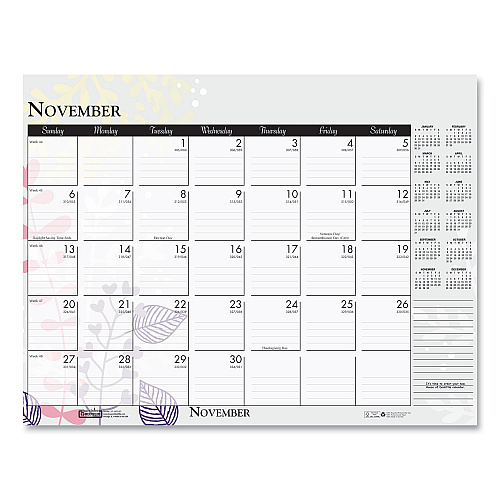 House of Doolittle Recycled Desk Pad Calendar, Wild Flowers Artwork, 18.5 x 13, White Sheets, Black Binding/Corners,12-Month (Jan-Dec): 2026 (1976)