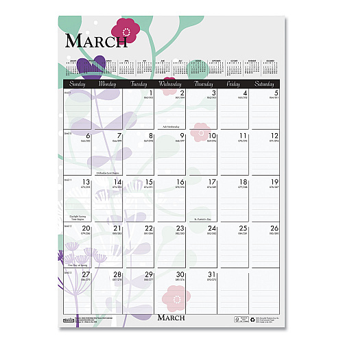 House of Doolittle Recycled Wild Flower Wall Calendar, Wild Flowers Artwork, 12 x 16.5, White/Multicolor Sheets, 12-Month (Jan to Dec): 2026 (3462)