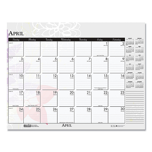 House of Doolittle Recycled Desk Pad Calendar, Wild Flowers Artwork, 18.5 x 13, White Sheets, Black Binding/Corners,12-Month (Jan-Dec): 2026 (1976)