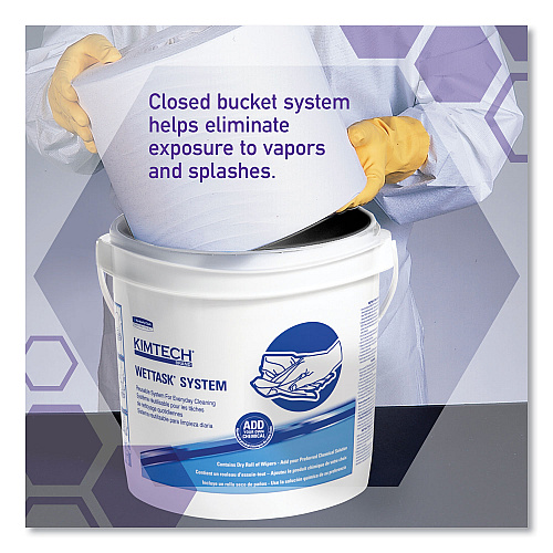WypAll WetTask Customizable Wet Wiping System Bucket, White/Blue, 4/Carton (51677)