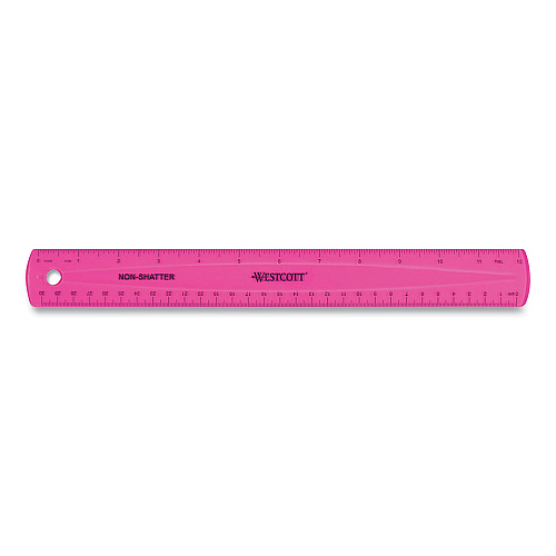 Westcott Non-Shatter Flexible Ruler, Standard/Metric, 12" (30 cm) Long, Plastic, Assorted Translucent Colors, 12/Box (17721)
