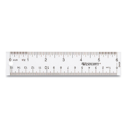 Westcott Clear Flexible Acrylic Ruler, Standard/Metric, 6" (15 cm) Long, Clear, 12/Box (17723)