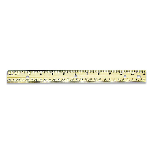 Westcott Three-Hole Punched Wood Ruler, Standard/Metric, 12" (30 cm) Long, Natural Wood, 36/Box (17724)