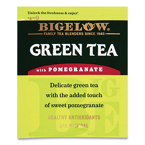 Bigelow Green Tea with Pomegranate, 0.07 oz Tea Bag, 28/Box (RCB10363)