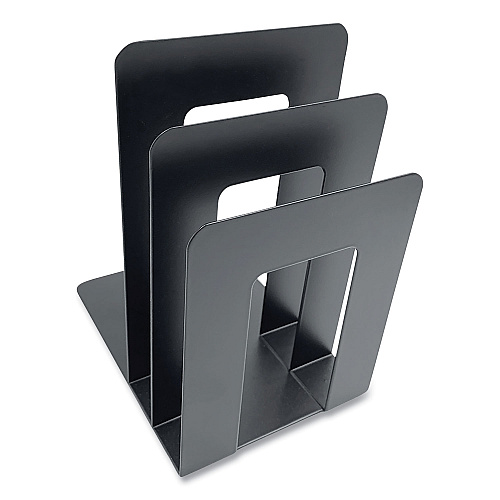 Huron Steel Bookend with Sorter, Contemporary Style, Nonskid Base, 5 x 7 x 8, Black (HASZ0094)