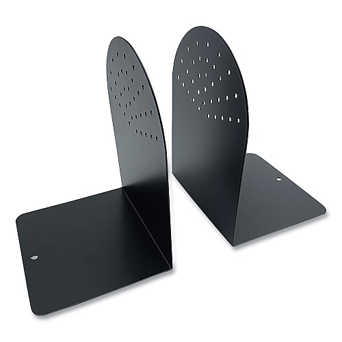 Huron Steel Bookends, Contemporary Style, Nonskid Base, 4.75 x 5.5 x 7.25, Black, Pair (HASZ0095)