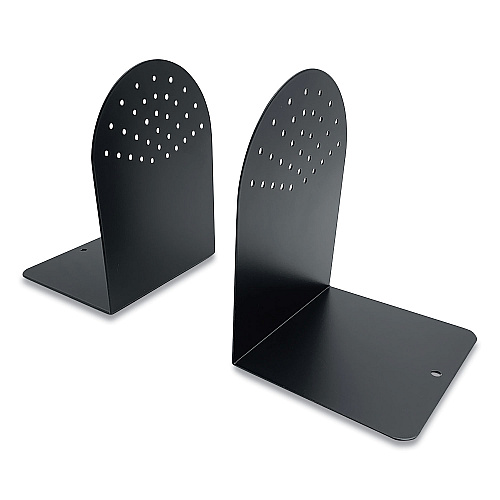 Huron Steel Bookends, Contemporary Style, Nonskid Base, 4.75 x 5.5 x 7.25, Black, Pair (HASZ0095)