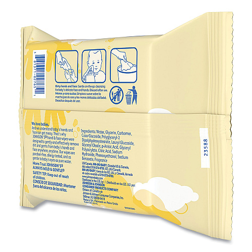 Johnson & Johnson Hand and Body Wipes, Travel Pack, 1-Ply, Nonwoven Fiber, 7.3 x 7.5, Unscented, White, 25 Wipes/Pack (111773900)