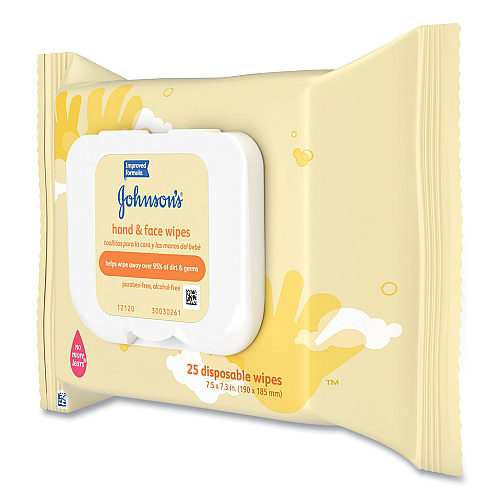 Johnson & Johnson Hand and Body Wipes, Travel Pack, 1-Ply, Nonwoven Fiber, 7.3 x 7.5, Unscented, White, 25 Wipes/Pack (111773900)