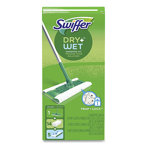 Swiffer Sweeper Mop, 10 x 4.8 White Cloth Head, 46" Silver/Green Aluminum/Plastic Handle (49947)