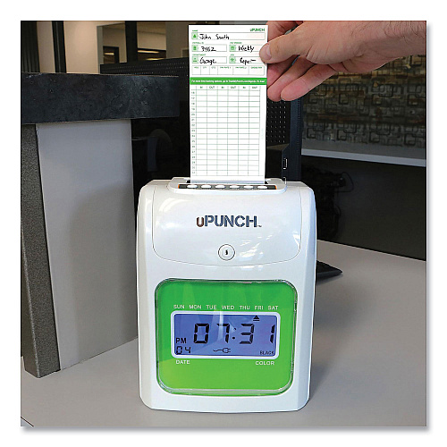 uPunch UB1000 Electronic Non-Calculating Time Clock Bundle, LCD Display, Beige/Green