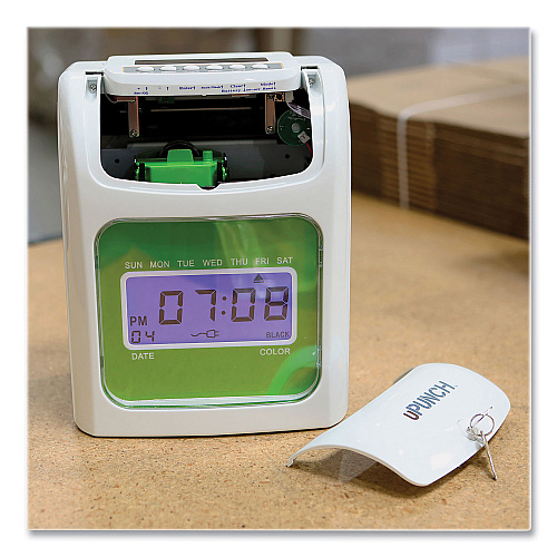uPunch HN1500 Electronic Non-Calculating Time Clock Bundle, LCD Display, Beige/Green