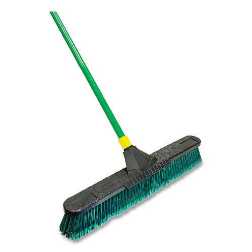 Quickie Bulldozer Multisurface Pushbroom with Scraper Block, 24 x 60, Powder Coated Steel Handle, Green/Black/Yellow (638)