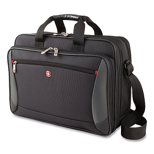 Wenger SwissGear Mainframe Laptop Briefcase, Fits Devices Up to 16", Polyester, 15.75 x 6 x 12, Black/Gray (64038010)