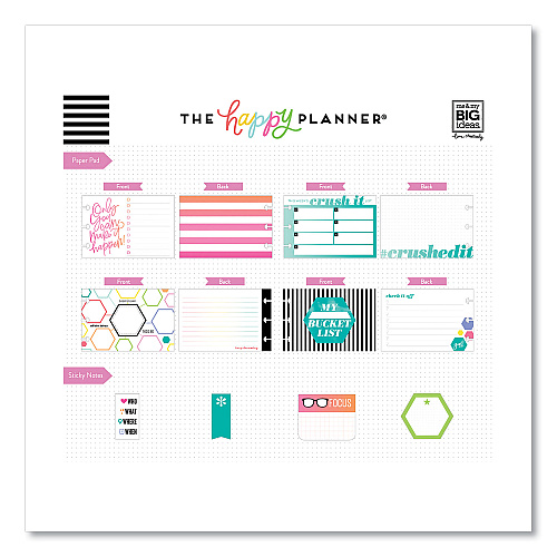 The Happy Planner Productivity Multi Accessory Pack, 20 Double-Sided Pre-Punched Cards, 20 Half-Sheet Stickers, 3 Sticky Note Pads (PLMP02)