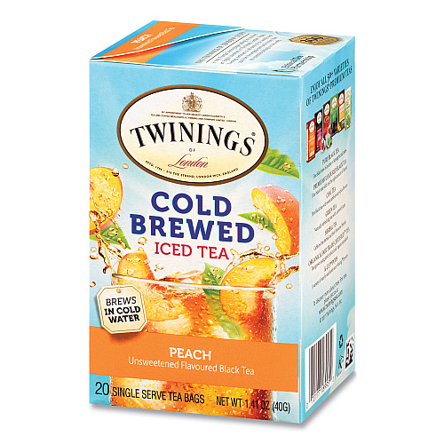 TWININGS Cold Brew Iced Tea Bags, Peach, 0.07 oz Tea Bag, 20/Box (51816)
