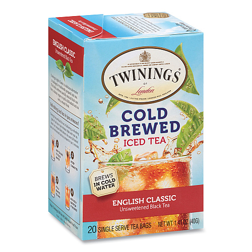 TWININGS Cold Brew Iced Tea Bags, English Classic, 0.07 oz Tea Bag, 20/Box (51331)