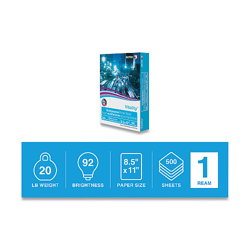 Xerox Vitality Multipurpose Print Paper, 92 Bright, 20 lb Bond Weight, 8.5 x 11, White, 500 Sheets/Ream (3R02047PY)