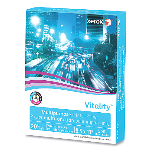 Xerox Vitality Multipurpose Print Paper, 92 Bright, 20 lb Bond Weight, 8.5 x 11, White, 500 Sheets/Ream (3R02047PY)
