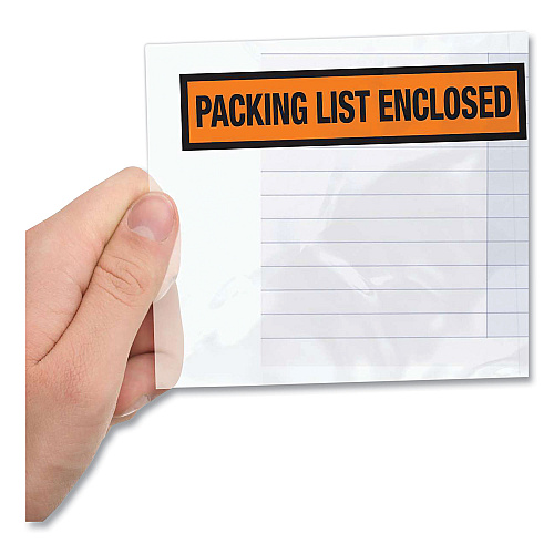 Duck Packing List Envelopes, Top-Print Front: Packing List/Invoice Enclosed, 4.5 x 5.5, Clear/Orange, 500/Box (PL500V)