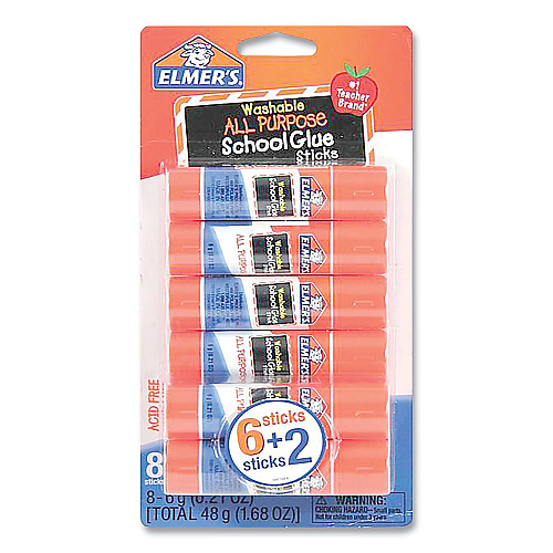Elmer's Washable School Glue Sticks, 0.21 oz, Applies and Dries Clear, 8/Pack (E5003E5004)