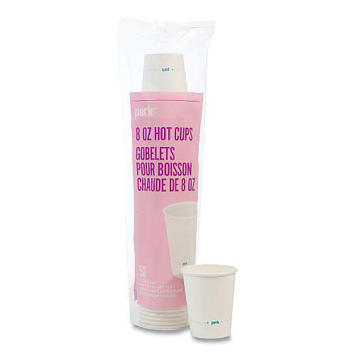 Perk White Paper Hot Cups, 8 oz, 50/Pack (24431632)