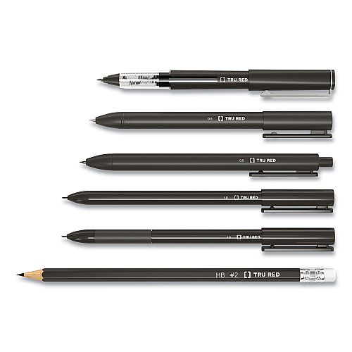 TRU RED Quick Dry Gel Pen, Retractable, Fine 0.5 mm, Black Ink, Black Barrel, Dozen (24377042)
