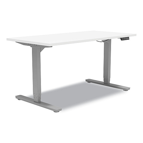 Union & Scale Essentials Electric Sit-Stand Desk, 55.1" x 27.5" x 25.9" to 51.5", White/Aluminum (24388476)
