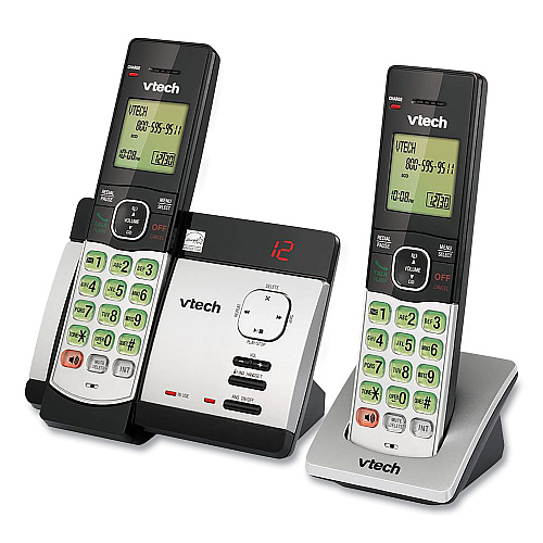 Vtech CS5129-2 Two-Handset Cordless Telephone System, DECT 6.0, Silver/Black