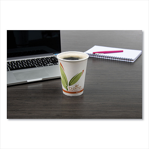 SOLO Bare Eco-Forward Recycled Content PCF Paper Hot Cups, ProPlanet Seal, 12 oz, Green/White/Beige, 1,000/Carton (412RCN)