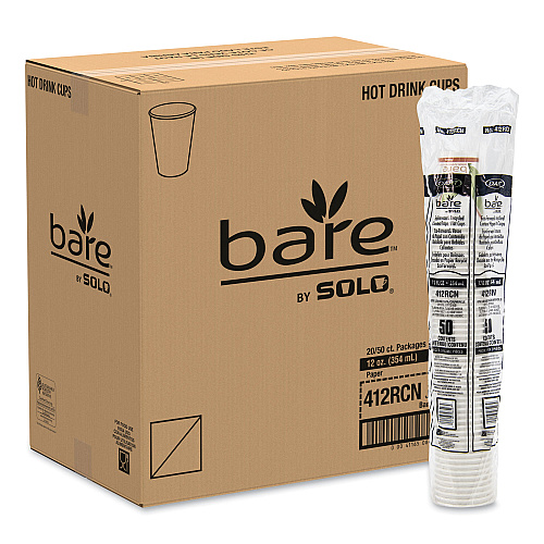 SOLO Bare Eco-Forward Recycled Content PCF Paper Hot Cups, ProPlanet Seal, 12 oz, Green/White/Beige, 1,000/Carton (412RCN)