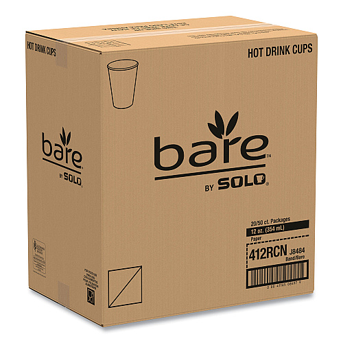 SOLO Bare Eco-Forward Recycled Content PCF Paper Hot Cups, ProPlanet Seal, 12 oz, Green/White/Beige, 1,000/Carton (412RCN)