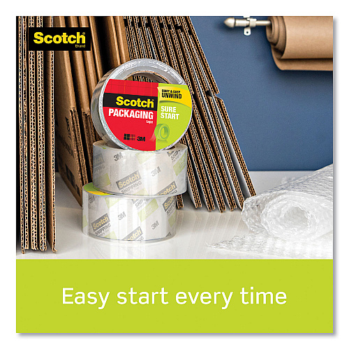 Scotch Sure Start Packaging Tape with Dispenser, 3" Core, 1.88" x 38.2 yds, Clear (3450SRD)