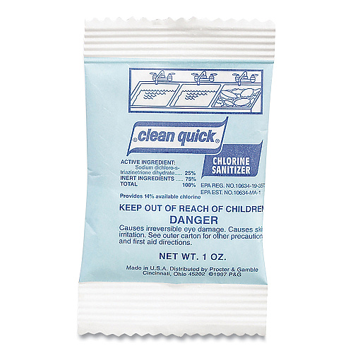 Clean Quick Powdered Chlorine-Based Sanitizer, 1oz Packet, 100/Carton (02584)