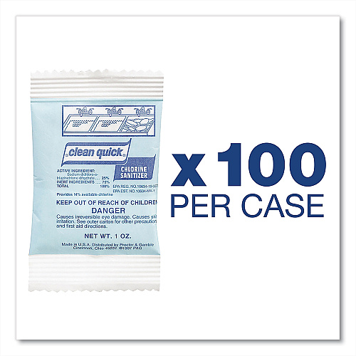 Clean Quick Powdered Chlorine-Based Sanitizer, 1oz Packet, 100/Carton (02584)