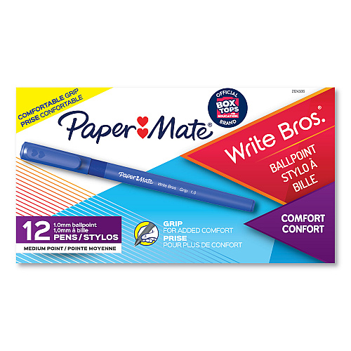 Paper Mate Write Bros. Grip Ballpoint Pen, Stick, Medium 1 mm, Blue Ink, Blue Barrel, Dozen (2124506)